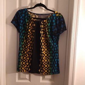 Worthington Blue and Yellow Geometric Blouse